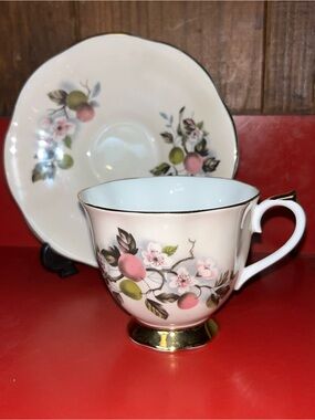 Vintage English Bone China Hand Painted Floral Teacup & Saucer Set England